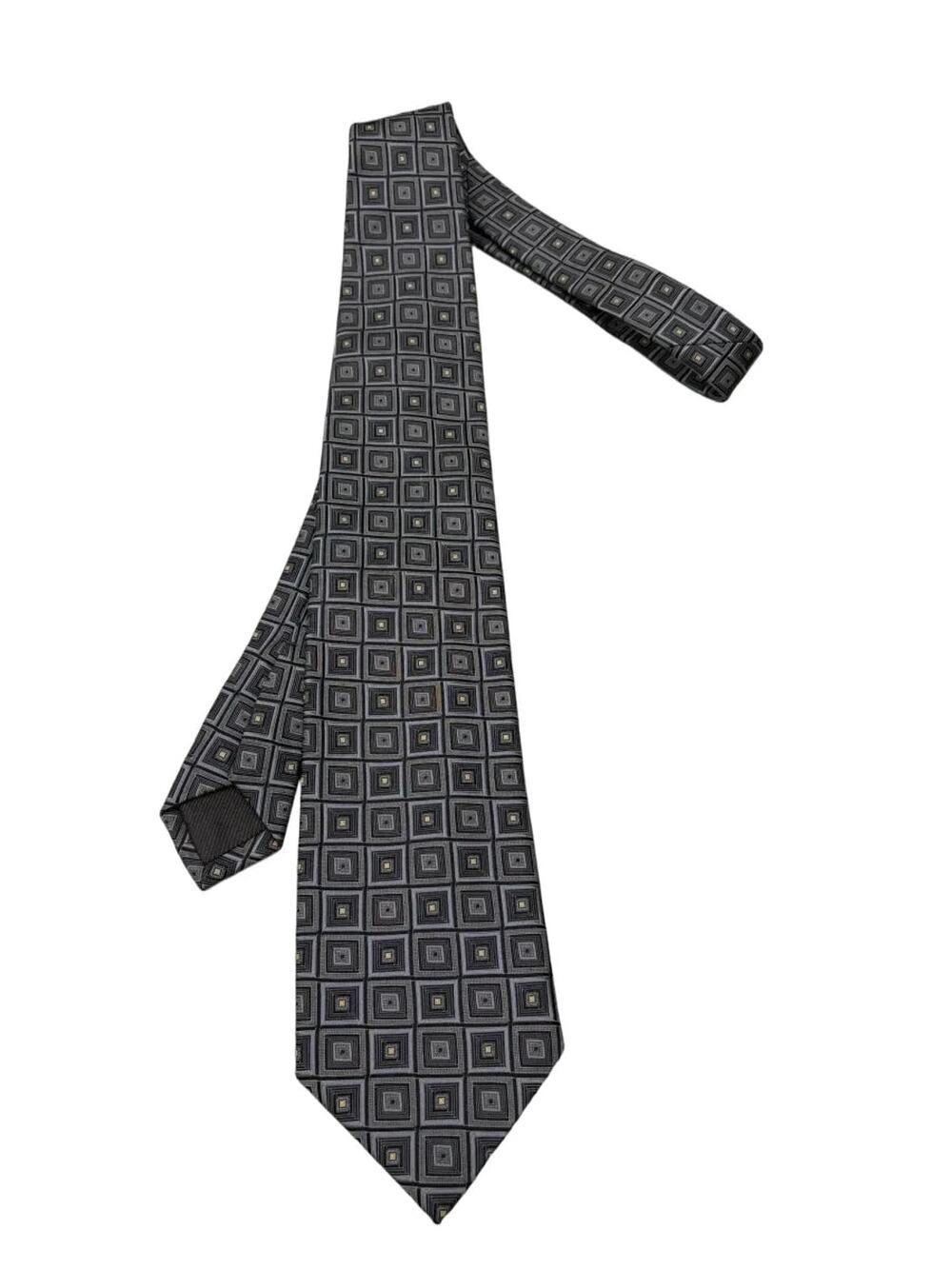 Jim Thompson Silk Tie Gray Black Concentric Square Pattern